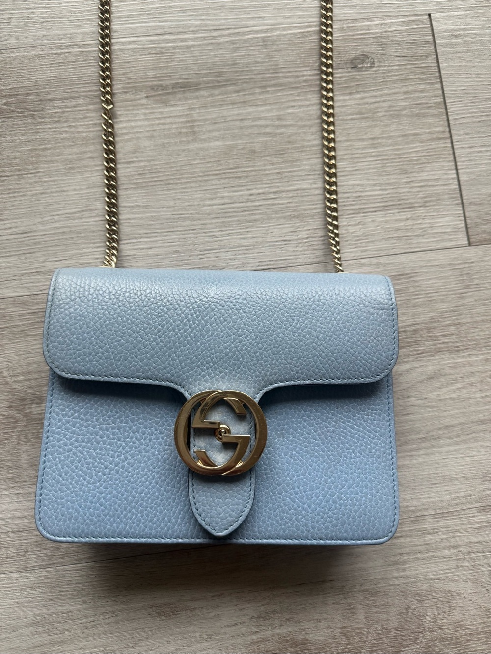 Gucci Blue Leather Small Shoulder Bag with Gold Chain